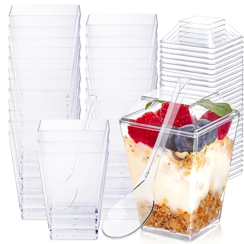 Dawumin Dessertgläser Wiederverwendbar, 30 Stück Dessertbecher mi Deckel und Löffeln, 160ml Dessertschalen Wiederverwendbar, Dessertschalen Set Mini Desserttassen für DIY Desserts Pudding Mousse Eis von Dawumin