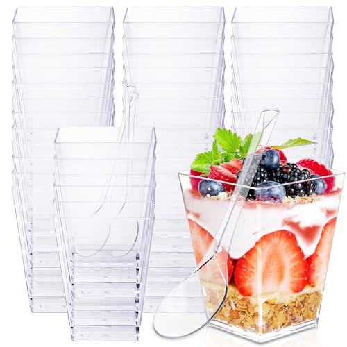 Dawumin Dessertgläser Wiederverwendbar, 50 Stück Dessertbecher mit Löffeln, 160ml Dessertschalen Wiederverwendbar, Dessertschalen Set Mini Desserttassen für DIY Desserts Pudding Mousse Eis von Dawumin