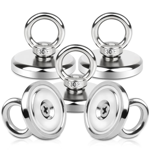 Dawumin Neodym Magnete mit Loch, 55kg Neodym Magnet Extra Starke Magnetfischen, Runde Starkmagnet Magnet Hake Magnete, Multifunktions Magnet für Geeignet Angeln, Zuhause, Werkstätten(5PC-36mm) von Dawumin