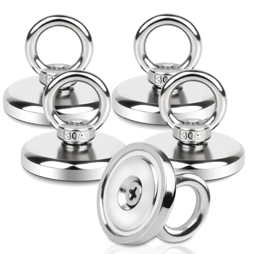 Dawumin Neodym Magnete mit Loch, 65kg Neodym Magnet Extra Starke Magnetfischen, Runde Starkmagnet Magnet Hake Magnete, Multifunktions Magnet für Geeignet Angeln, Zuhause, Werkstätten(5PC-42mm) von Dawumin
