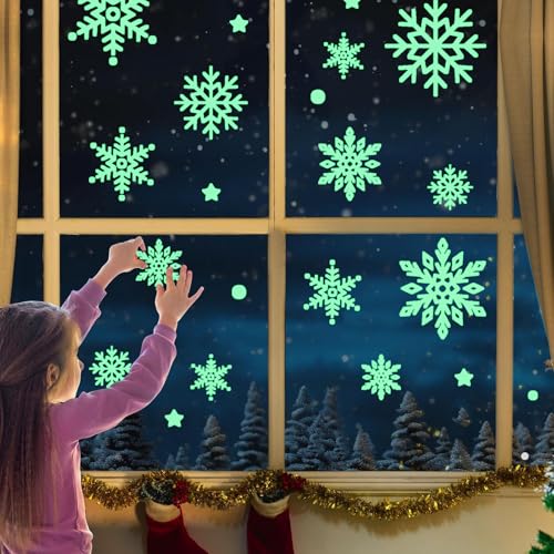 Fensterbilder Weihnachten,124 Stück Weihnachtsdeko Fenstersticker, Fluoreszierend Selbstklebend Schneeflocken Weihnachtsdeko, Weinachts Fenster Deko, Fensteraufkleber für Schaufenster, Glasfronten Fensterbilder Weihnachten,124 Stück Weihnachtsdeko Fenstersticker, Fluoreszierend Selbstklebend Schneeflocken Weihnachtsdeko, Weinachts Fenster Deko, Fensteraufkleber für Schaufenster, Glasfronten von Dawumin