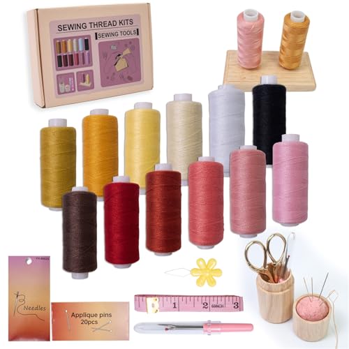 Dawutocap 12 verschiedene Farbtöne Polyester Faden-Set, hohe Zugkraft für Nähmaschinen und Handnähen, Hochgeschwindigkeitsmaschinennähgarnbündel von Dawutocap