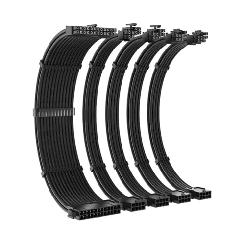 Dawutocap 24-Pin Stromverlängerungskabel Set 1 X 24 Pin/2 X 8 Pin (4+4)/2 X 8 Pin (6P+2P) PCIE Ummantelte Kabel Mit Kämmen Schwarz von Dawutocap