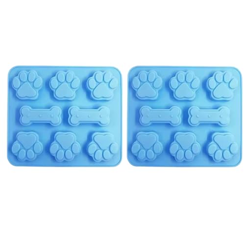 Hundepfoten Und Knochen Silikon Backform, 2 Stück Hundekekse Backform, Schokoladen Form, Cake Silikonformen, Geeignet Für Schokolade, Kuchen, Gelee, Süßigkeiten, Seife (Blau,2 Stil 2) von Dawwoti