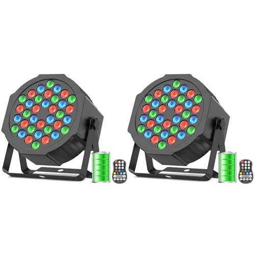 DayFlicker 36 LED Akku Par Licht, 2PCS Wiederaufladbares Zeitgesteuertes RGB LED Party Bühnenlicht mit 5000 mAh Akku Fernbedienung 7CH Master-Slave Auto für DJ Club Festival Bühne Außenbeleuchtung von DayFlicker
