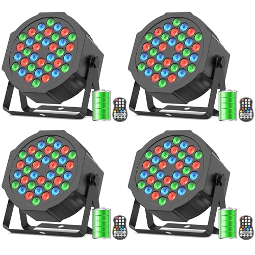DayFlicker 36 LED Akku Par Licht, 4PCS Wiederaufladbares Zeitgesteuertes RGB LED Party Bühnenlicht mit 5000 mAh Akku Fernbedienung 7CH Master-Slave Auto für DJ Club Festival Bühne Außenbeleuchtung von DayFlicker