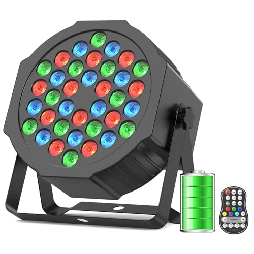 DayFlicker 36 LED Akku Par Licht, Wiederaufladbares Zeitgesteuertes RGB LED Party Bühnenlicht mit 5000 mAh Akku Fernbedienung 7CH Master-Slave Auto für DJ Club Festival Bühne Außenbeleuchtung von DayFlicker