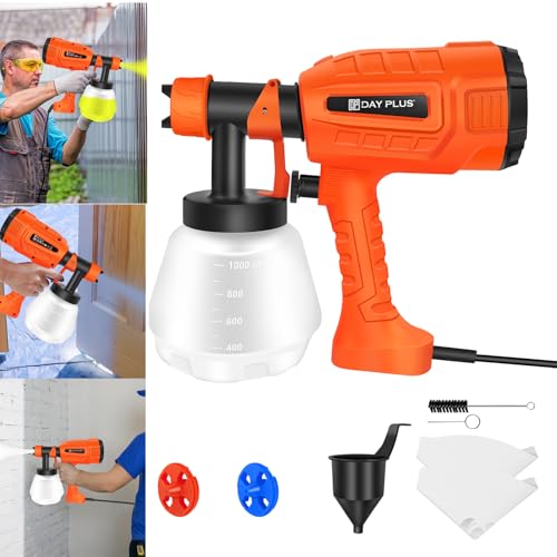 400W Farbsprühsystem, Elektro Lackierpistole mit 1000ml-Behälter, 1.8mm Düsen und 3 Sprühmuster, HVLP 800ml/min, verstellbarem Farbfluss, im Innen- & Außenbereich 400W Farbsprühsystem, Elektro Lackierpistole mit 1000ml-Behälter, 1.8mm Düsen und 3 Sprühmuster, HVLP 800ml/min, verstellbarem Farbfluss, im Innen- & Außenbereich von DayPlus