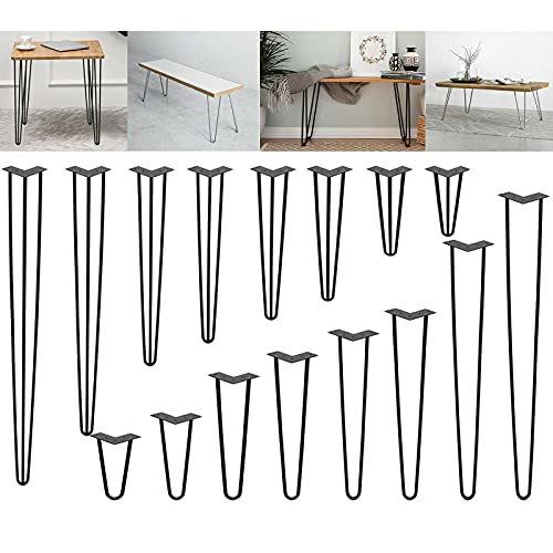 DayPlus 4X Haarnadel Tischbeine Hairpin Leg Modern-Stil DIY Metall Möbelfüße mit Freie Bodenschoner und Schrauben 10mm Stahl für Schreibtisch Nachtständer Hocker Schrank (4 Zoll-10cm-2 Rod, Rohstahl) von DayPlus