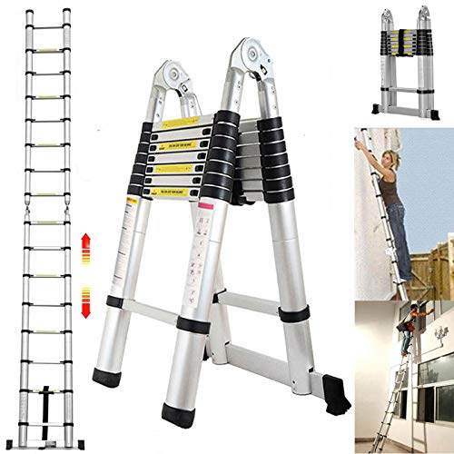 5M Teleskopleiter, Rutschfester Klappleiter Stehleiter Leiter 2.5M+2.5M Mehrzweckleiter 16 Stuffen, 150 kg/330 Pfund Belastbarkeit von DayPlus