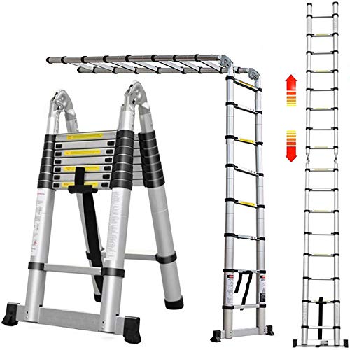 5M Teleskopleiter Alu Leiter 2,5M+2,5M Schiebeleiter Klappleiter Multifunktionsleiter Ausziehleiter 16 Sprossen Leicht zu tragen max Belastbarkeit 150 kg von DayPlus