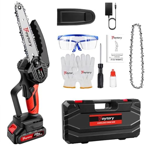700W Mini Kettensäge Akku Kettensäge mit 1 x 1.5Ah Akku und Ladegerät, 3500 RPM, 2 Ketten, Elektrisch Motorsäge Handkettensäge für Baumbeschneiden Und Gartenarbeiten von DayPlus
