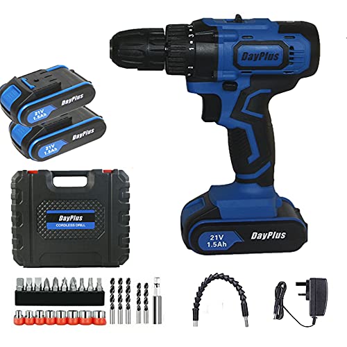 Akku Bohrschrauber Set 45Nm Max. Drehmoment Akku Bohrmaschine Set Akkubohrer 21V 2 × 1.5Ah Li-Ion Akku 18+1 Drehmomentstufen, Vorwärts- und Rückwärtsschalter, 2-Gang, LED Licht Akku Bohrschrauber Set 45Nm Max. Drehmoment Akku Bohrmaschine Set Akkubohrer 21V 2 × 1.5Ah Li-Ion Akku 18+1 Drehmomentstufen, Vorwärts- und Rückwärtsschalter, 2-Gang, LED Licht von DayPlus