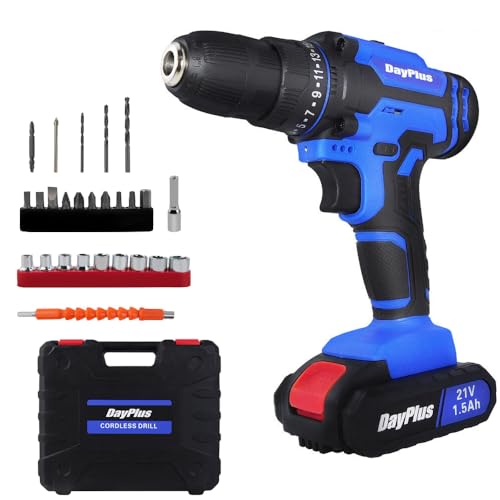 Akku Bohrschrauber Set 45Nm Max. Drehmoment Akku Set Akkubohrer 21V 1 × 1.5Ah Li-Ion Akku 18+1 Drehmomentstufen, Vorwärts- und Rückwärtsschalter, 2-Gang, LED Licht, Blau Akku Bohrschrauber Set 45Nm Max. Drehmoment Akku Set Akkubohrer 21V 1 × 1.5Ah Li-Ion Akku 18+1 Drehmomentstufen, Vorwärts- und Rückwärtsschalter, 2-Gang, LED Licht, Blau von DayPlus