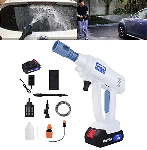 Akku-Hochdruckreiniger mit 1 x 21V 1.3Ah Akku, 25Bar Tragbarer Hochdruckreiniger Mobiler Druckreiniger mit Multi-Sprühdüse, Lange Lanze, 5m Schlauch für die Reinigung von Auto, Garten, Fenster Akku-Hochdruckreiniger mit 1 x 21V 1.3Ah Akku, 25Bar Tragbarer Hochdruckreiniger Mobiler Druckreiniger mit Multi-Sprühdüse, Lange Lanze, 5m Schlauch für die Reinigung von Auto, Garten, Fenster von DayPlus