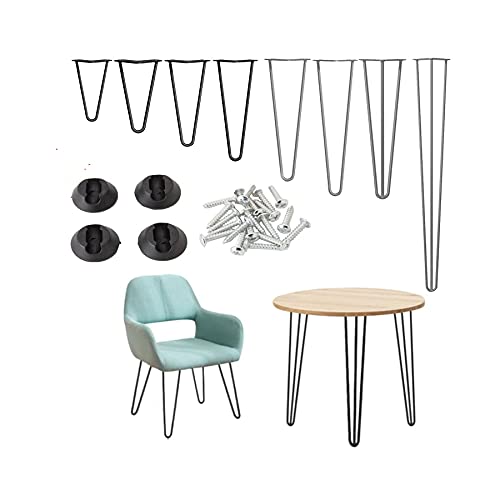 DayPlus 4X Haarnadel Tischbeine Möbelfuß Tischgestell Hairpin Leg Möbelfüße | SCHWARZ | Höhe 20cm | 2 Streben Ø 10 mm | Schalldämmung | inkl. Anti-Rutsch-Bodenschoner + Schrauben von DayPlus