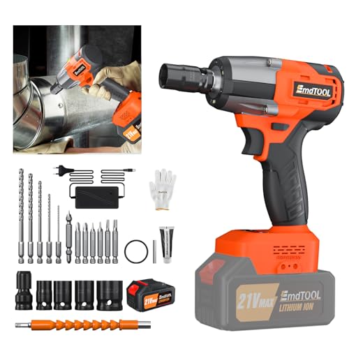 DayPlus Akku-Schlagschrauber 1/2 Zoll Set mit 21V 1 x 6.0Ah Akku 450Nm Hochdrehmoment, Schlagschrauber Nüsse 4 Stecknüsse, 14/17/19/22mm, 2-Gang Einstellbar Drehschlagschrauber mit Koffer, Orange DayPlus Akku-Schlagschrauber 1/2 Zoll Set mit 21V 1 x 6.0Ah Akku 450Nm Hochdrehmoment, Schlagschrauber Nüsse 4 Stecknüsse, 14/17/19/22mm, 2-Gang Einstellbar Drehschlagschrauber mit Koffer, Orange von DayPlus