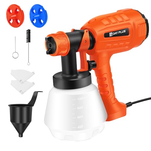 Elektro Lackierpistole 400W, Farbsprühsystem mit Verstellbarem Luft- und Farbfluss, 32000 RPM, 1000 ml Behälter, 3 Sprühmuster, 1.0mm 1.8mm 2.5mm Düsen von DayPlus