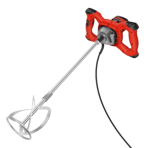 Tragbare Betonmischer Maschine, Elektrischer Rührwerkzeug 2600W, mit 6-Gang-Geschwindigkeit, Zum Mischen Von Zementschlamm, MöRtel, Farbbeschichtung Und Bohren, Rot von DayPlus