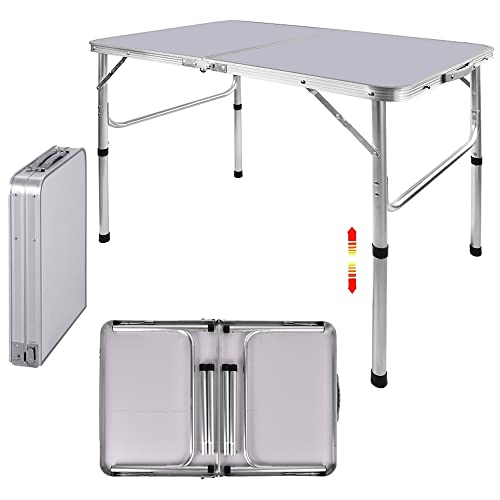 DayPlus Tragbarer Aluminium-Klapptisch, 90 cm, für Party, Garten, Grill, Campingtisch, 2 Gänge, höhenverstellbar, leicht, Aluminium, zusammenklappbar, für Picknick, Kochen, weiß, Größe aufgeklappt: 90 von DayPlus