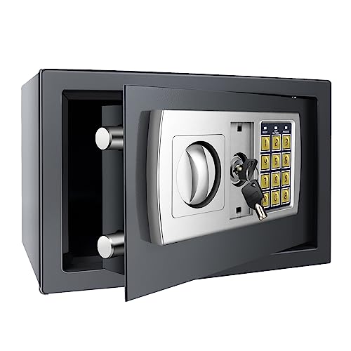 Tresor Feuerfest Wasserdicht Möbeltresor mit Zahlenschloss und 2 Schlüssel Eisenstahl Safe Wandtresor zum Einmauern für Zuhause, Büro, Schule, Hotel 31x20x20cm 8.5L Grau von DayPlus
