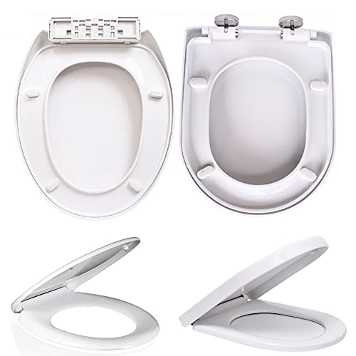 WC Sitz Klodeckel mit Absenkautomatik D Form Toilettensitz Leichte Reinigung Klobrille aus Duroplast Abnehmbar Toilettendeckel Quick-Release-Funktion, Softclose Absenkautomatik von DayPlus