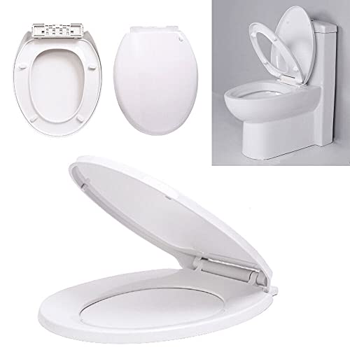 WC Sitz Toilettendeckel mit Absenkautomatik D form Antibakterielle Leichte Reinigung, Duroplast Klodeckel Abnehmbar WC Deckel mit Quick-Release-Funktion und Softclose Absenkautomatik von DayPlus