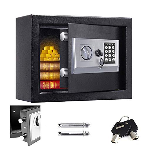 Wasserdichte Tresor Klein Elektronischer Safe mit Zahlenschloss - 2 Notschlüssel Codeschloss Minisafe Wandtresor Minitresor Stahlsafe Möbeltresor 23 x 17 x 17cm von DayPlus