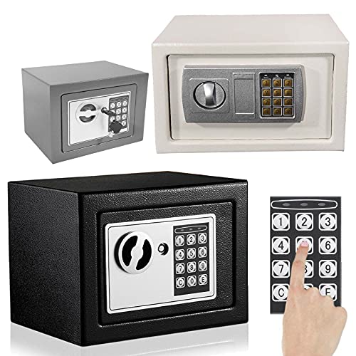 wasserdichte Tresor Elektronischer Safe mit Zahlenschloss - 2 Notschlüssel Codeschloss Minisafe Wandtresor Minitresor Stahlsafe Möbeltresor (31x20x20cm, Grau) von DayPlus