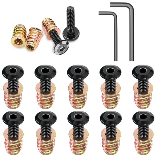 20 Stück M6 x 25 Schrauben, Flachkopfschrauben und Einschraubmutter Sortiment Kit, Gewindeeinsatz Holz, Einschraubgewinde Muttern für Holzmöbel von Dayalo