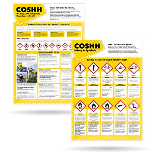 COSHH Sicherheitsposter, 2er-Set, Poster für Gesundheit und Sicherheit, laminiertes Glanzpapier, 420 mm x 594 mm (A2), Wandposter für Gesundheit und Sicherheit in Büro und Gewerbe, Bildungstabellen von Daydream Education