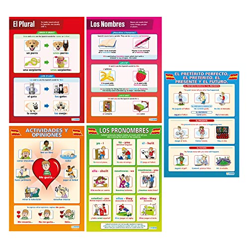 Daydream Education Poster Spanisch, Set von 5, „Language Learning Poster“, laminiertes Glanzpapier, 850 mm x 594 mm (A1), Zweitsprachen-Poster für Klassenzimmer von Daydream Education