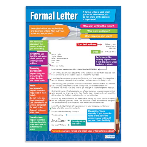 Daydream Education Poster „Formal Letter“, Englisch-Poster, Glanzpapier, 850 mm x 594 mm (A1), Sprachposter für Klassenzimmer, Lernposter von Daydream Education