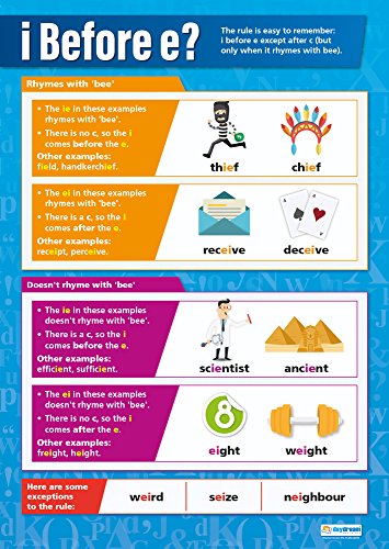 Poster mit englischer Aufschrift „I Before e?“, laminiertes Glanzpapierpapier, 850 mm x 594 mm (A1), Sprachposter für Klassenzimmer, Lehrtafeln von Daydream Education von Daydream Education