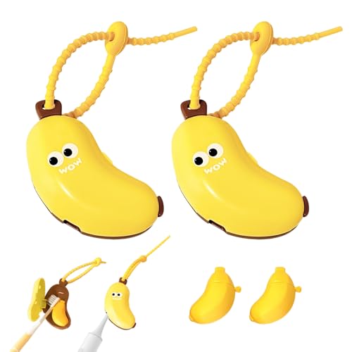 Dayinkes 2PCS Banana Zahnbürstenschutz, Tragbarer Zahnbürstenhalter Mit Silikon-Zahnpastaspender, Kompakter Hängender Reise-Organizer Für Zuhause, Camping, Outdoor (Gelb) von Dayinkes