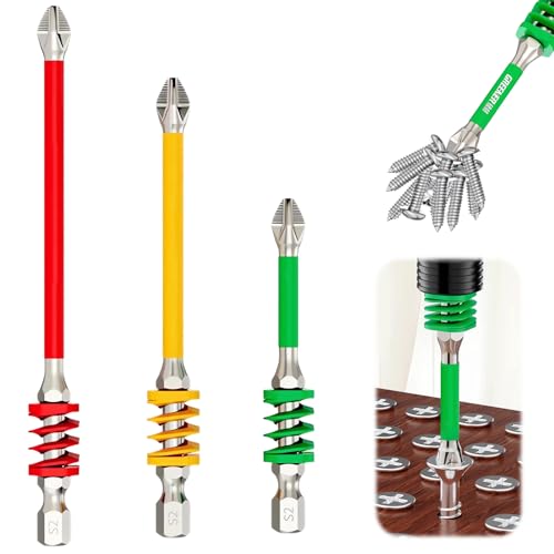 Dayinkes 3-teiliges Set federbelasteter rutschfester Kreuzschlitz-Schraubendreherbits mit magnetischer Spitze, schlagfeste Sechskant-Bohrer für Elektroschrauber und Handwerkzeuge von Dayinkes