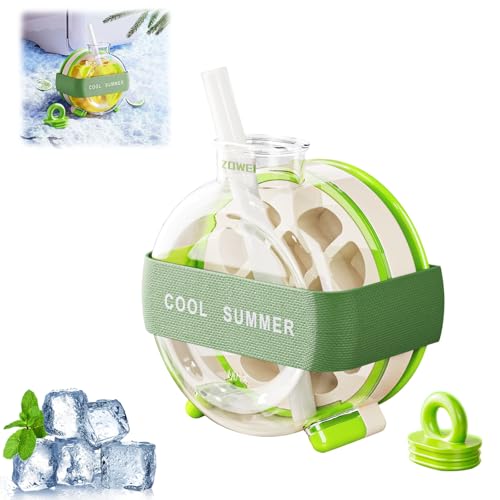 Dayinkes Eiswürfelflasche mit Strohhalm, 2 in1 Pressform Gefrierfachschale auslaufsichere Wasserflasche, Quick Release Eisform berührungslos Design Eis-Gitterform Becher von Dayinkes