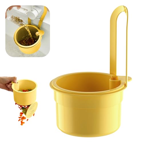 Dayinkes Sieb Für Spülbecken, Hängen Auf Wasserhahn Abflusssieb Küchenspüle, Mit Push Zu Entleeren & Abnehmbare Fast-Drain Mesh, Für Lebensmittelabfälle Entfernung & Gemüse Waschen (Gelb) von Dayinkes