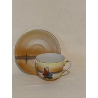 Noritake Handbemalte Feine Porzellan Tasse Und Untertasse Sonnenuntergang See Set von Daysharvu