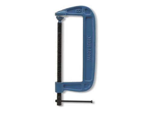 DAYTOOLS C-Schraubzwinge 8" (200 mm) | Robuste Stahlguss-Klemme mit präzisem Gewinde (Ø 15 mm) | Drehbarer Druckpilz (Ø 25 mm)| Spannweite: 8" (200 mm) | Knebellänge: 209 mm | Gesamtlänge: 325 mm von daytools
