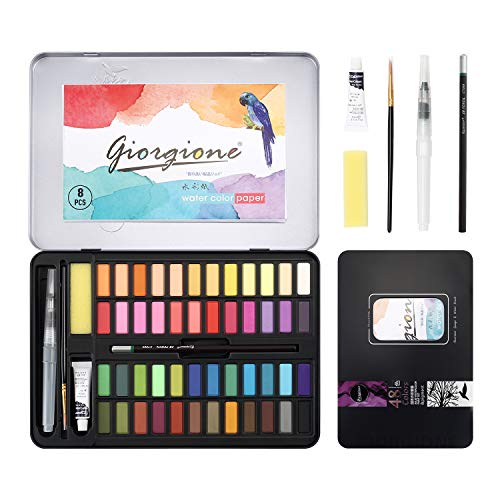 DazSpirit 48 Farben Aquarell Farbkasten, Aquarellfarben Wasserfarben Set, Aquarell für Reisen, Mit Pinsel und 8 Aquarellpapier, Wasserfarben für Künstler, Hobbymaler und Malerei-Liebhaber von DazSpirit