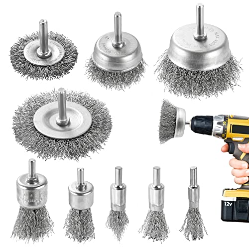 DazSpirit 9-teiliges Drahtbürste Bohrmaschine Set, Messingbeschichteter Stahlbürste Akkuschrauber und Messingbürste Bohrmaschine mit 1/4-Zoll-topfbürsten-Kit zum Entfernen von Rost/Korrosion/Farbe von DazSpirit