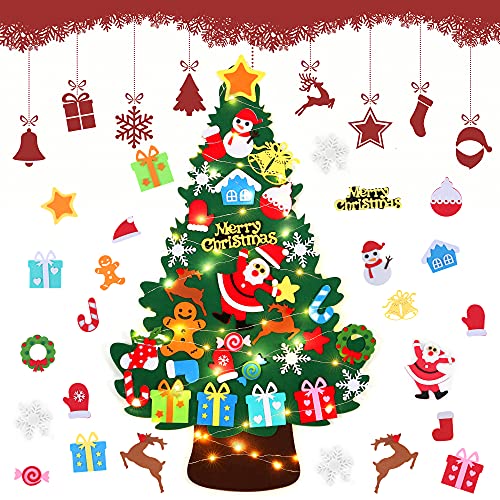 DazSpirit Filz Weihnachtsbaum,3.28Ft DIY Deko Für Kinder, Tannenbaum Zum Schmücken Mit 32 Abnehmbaren Ornamenten, Für Home/Tür/Wand Hängend Dekor von DazSpirit