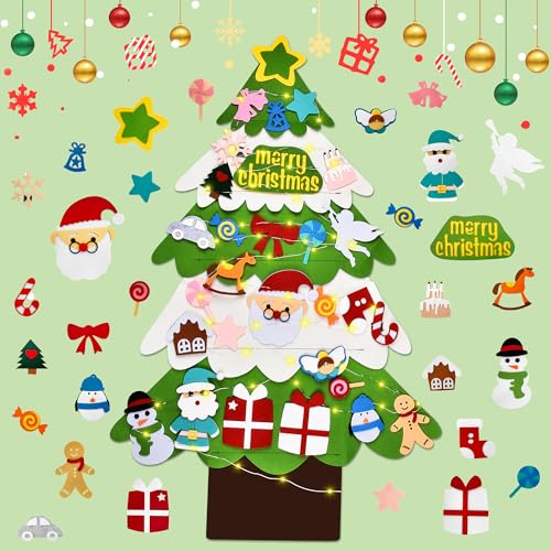 DazSpirit Filz Weihnachtsbaum,3.4Ft DIY Deko Für Kinder, Tannenbaum Zum Schmücken Mit 31 Abnehmbaren Ornamenten, Für Home/Tür/Wand Hängend Dekor von DazSpirit