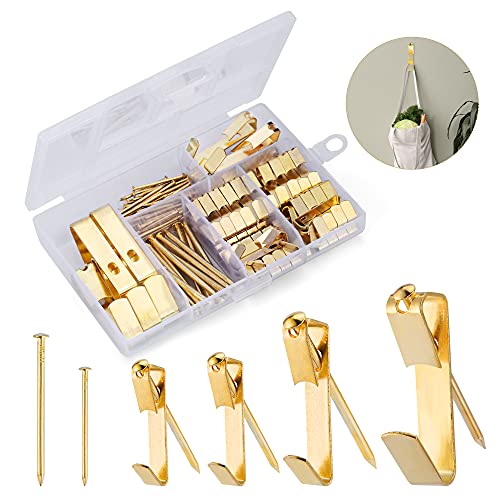 DazSpirit Gold Bilderhaken Bildaufhänger Set (110 Stück) Stahl Haken & Nägel, bilderaufhänger, haken für bilderrahmen für Haus Büro Foto Bild Malerei Hängen, Bilderbefestigung, bilder aufhängen von DazSpirit