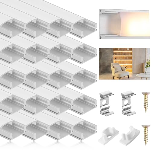 DazSpirit LED Aluminiumprofil, 20 Stück x 1m LED U-förmiges Aluminiumprofil mit weißer milchiger Abdeckung, Endkappen und Montagehalterung für LEDStreifen von DazSpirit