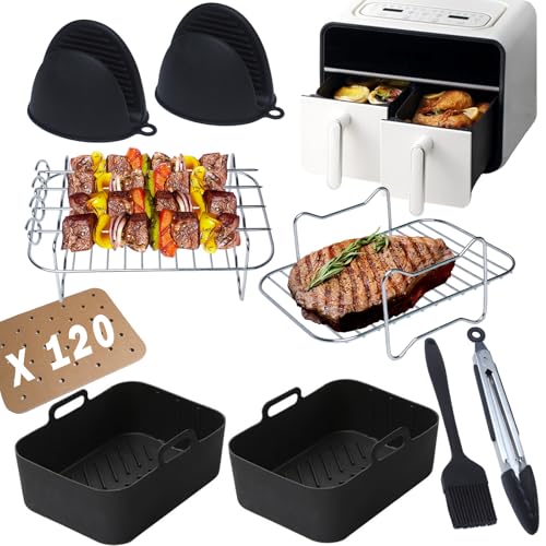 Dazhtu Dual Zone Heißluftfritteusen Zubehör Set, 9 Teiliges Luftfritteusen-Zubehör für Ninja Foodi AF400EU AF300EU 7.6L-9.5L and Other Dual Zone Air Fryer Accessories, Kompatibe für Ofen, Mikrowelle von Dazhtu