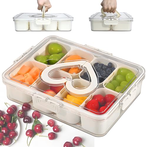 Dazhtu Snackschale mit Deckel, Snackbox mit Fächern, 8-fach Unterteilte Snackbox, Snack Aufbewahrungsbox mit Griff Rechteckig, Geeignet zur Aufbewahrung von Süßigkeiten, Obst, Geeignet für Picknicks von Dazhtu