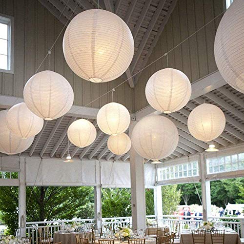 DAZONE® 30 Stücke Weiße Papier Laterne Lampions rund Lampenschirm + 30er Warmweiße Mini LED-Ballons Lichter Hochtzeit Dekoration Papierlaterne (35cm) von Dazone