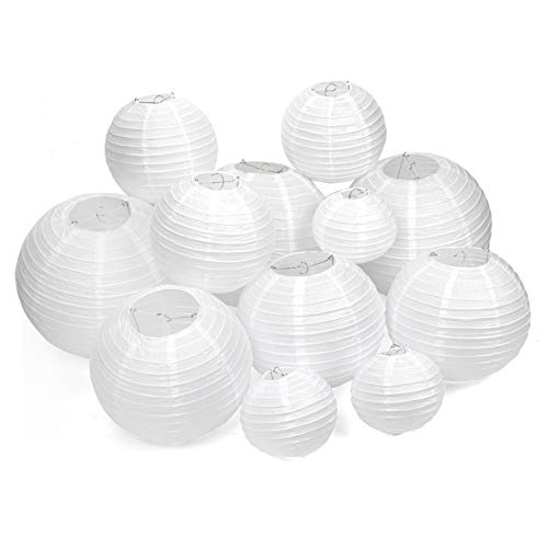 DAZONE Papierlaterne, 12 Stück, Lampenschirm weiß, ohne LED, Lampion, chinesische Kugel für Dekoration für Hochzeit, Geburtstag, Party, Haus, Weihnachten (verschiedene Größe) von Dazone